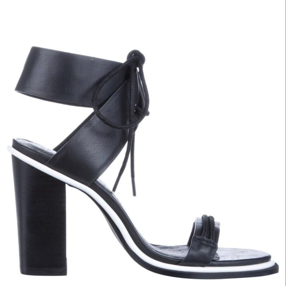 EUC Sol Sana Chuck II Black Leather Block Heel Sandals Size 7.5/8 Strappy Tie